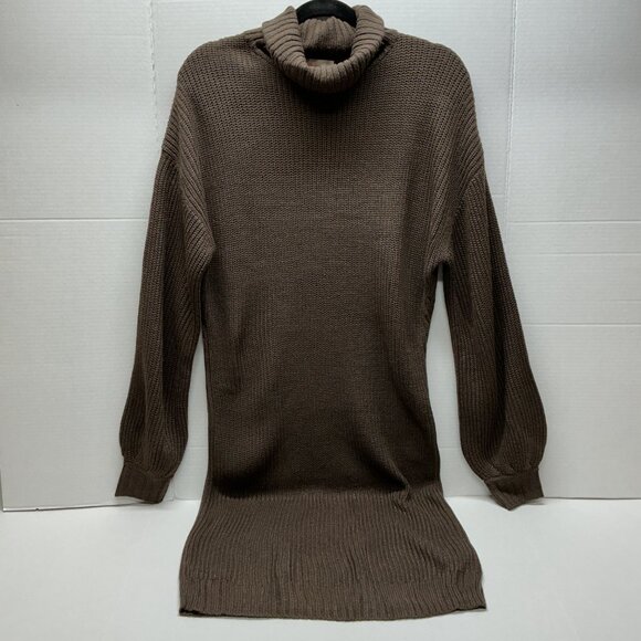 XS DRESS Ribbed Turtleneck Sweater Dress Belle by Kim Gravel-BROWN $54 - Picture 5 of 15